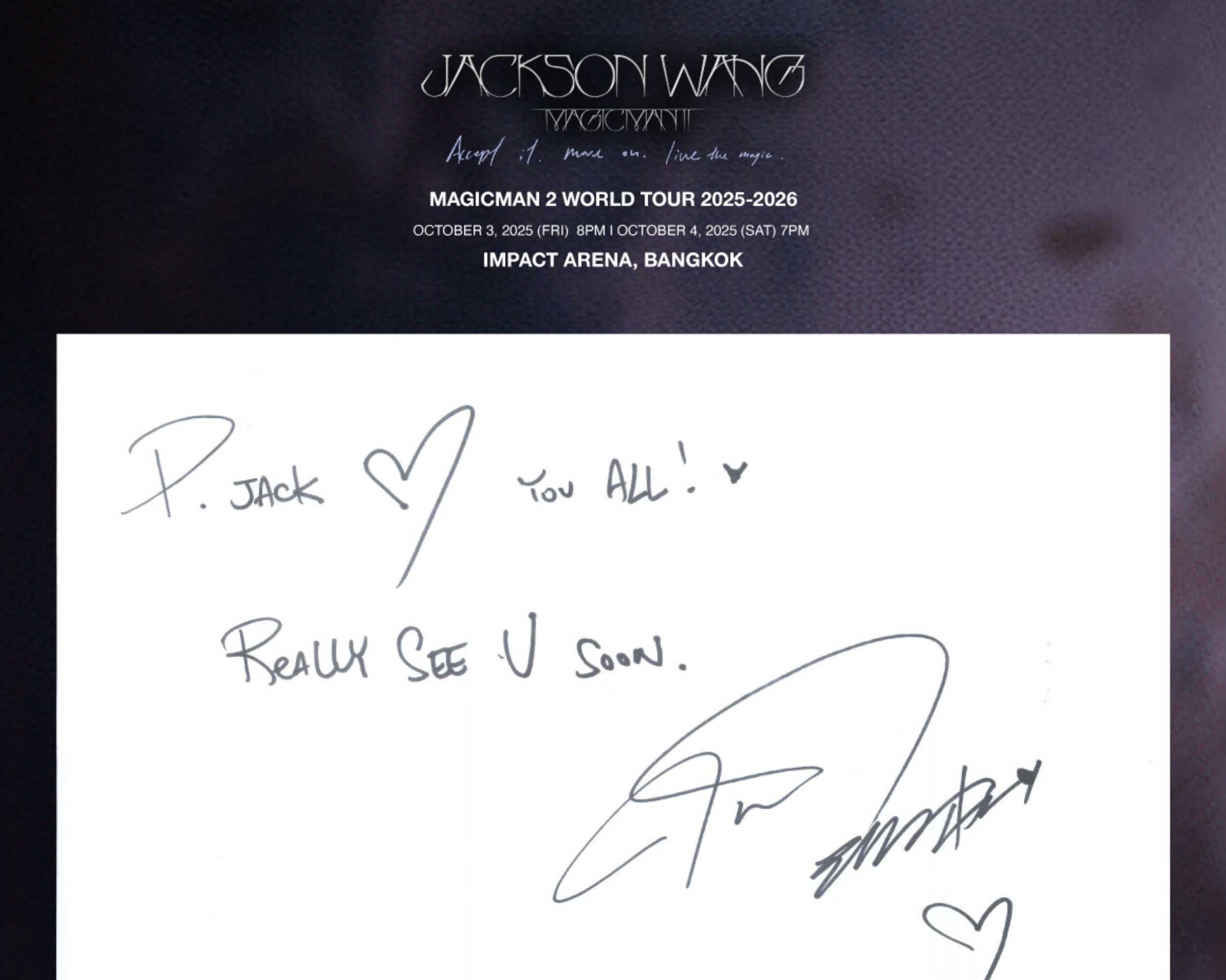 บัตร 2 รอบ SOLD OUT! คอนเสิร์ต MAGICMAN 2 WORLD TOUR ที่ไทย “แจ็คสัน หวัง” ทุ่มสุดตัว ลุยเองทุกขั้นตอน! เจอกัน 3–4 ต.ค.นี้ 